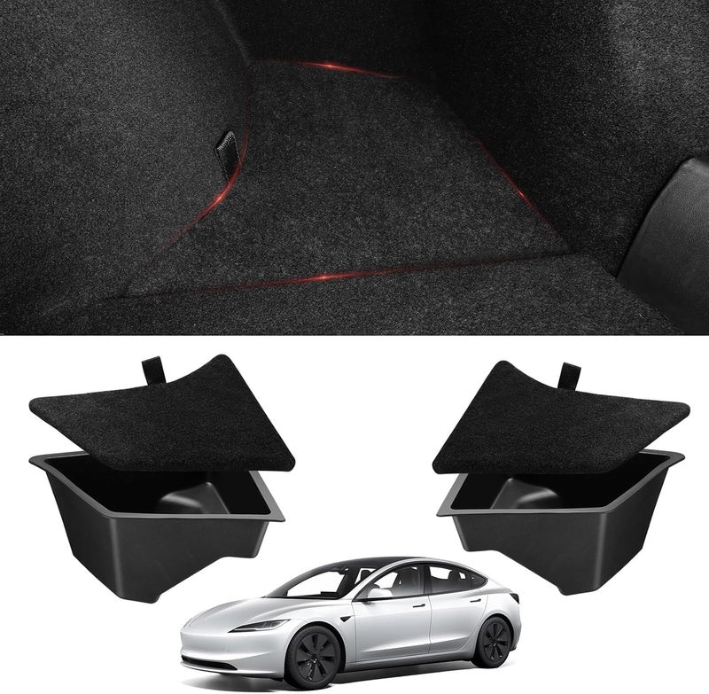 Basenor Tesla Model 3 Highland Trunk Organizer Waterproof Rear Trunk Storage Bins Side Box with Carpeted Lip for 2026 2025 2024 Model 3 Interior Accessories (Standard/Premium/Performance) Set of 2 - Image 1